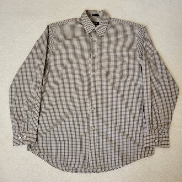 Van Heusen Size M 15-15 1/2 No Iron Button Down Long Sleeve Men's Shirt Brown - Picture 3 of 13